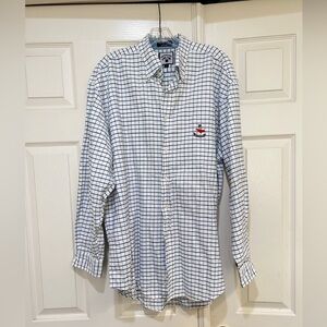 Faconnable Button Down White Blue Check Cotton Long Sleeve Men Shirt Large Off